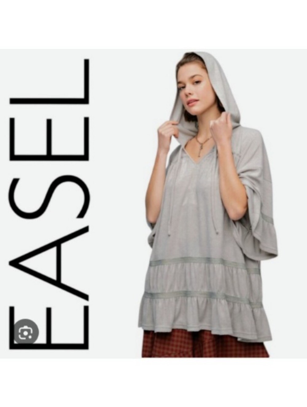 Easel Oversized Cotton V-Neck Tunic Hoodie